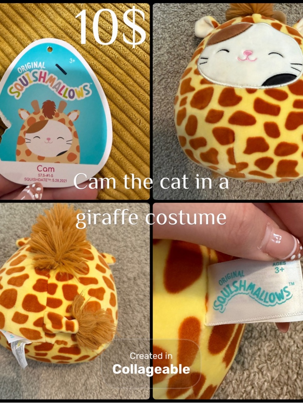 Squishmallows Cam the Cat in Giraffe Costume - Orange & Cream